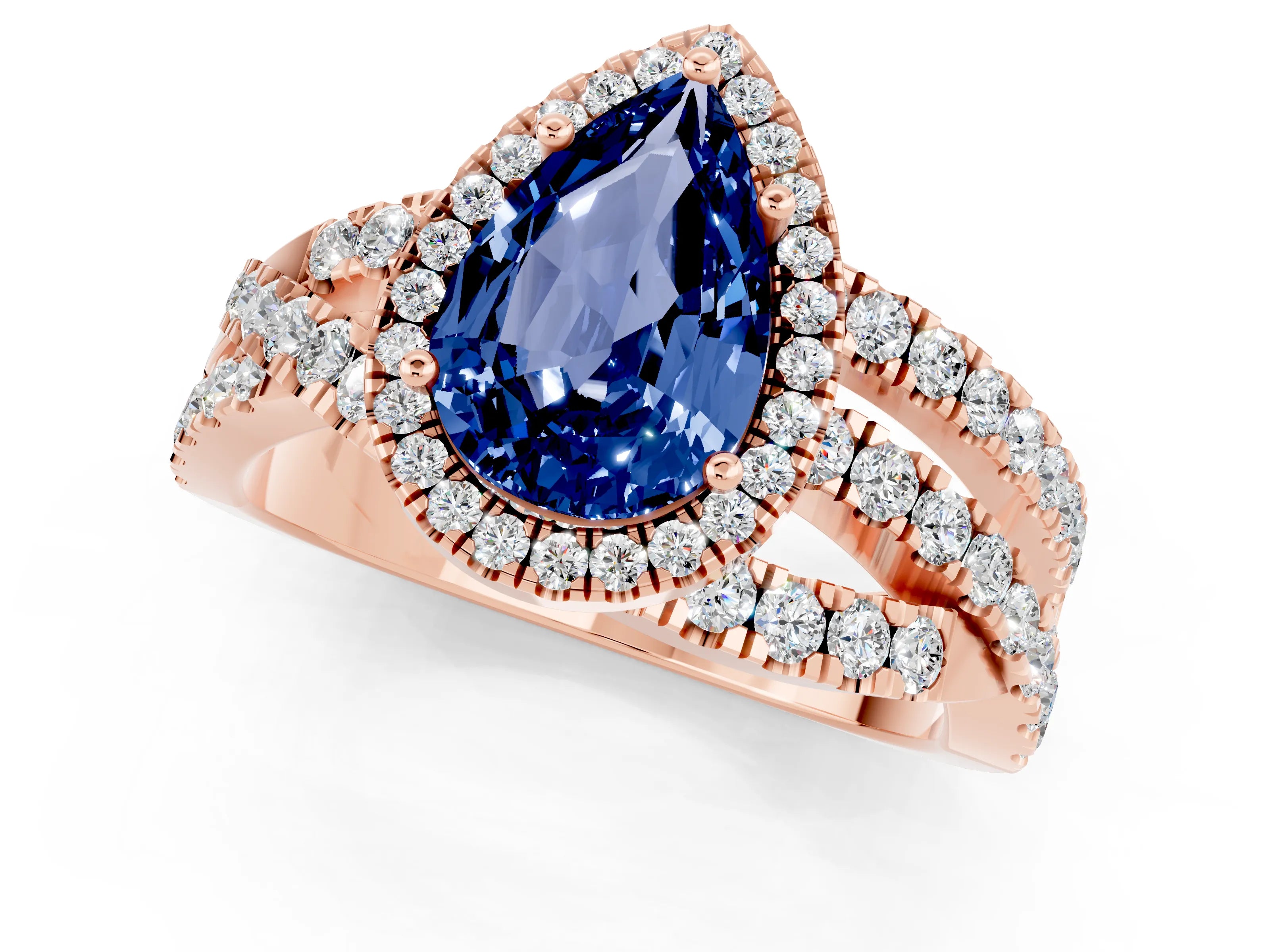 Rose gold Pear Cut Cut Halo Split Shank Prong Setting Ring_13