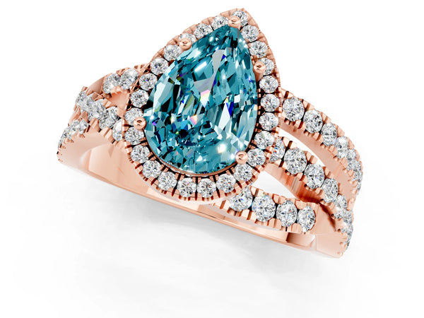 Rose gold Pear Cut Cut Halo Split Shank Prong Setting Ring