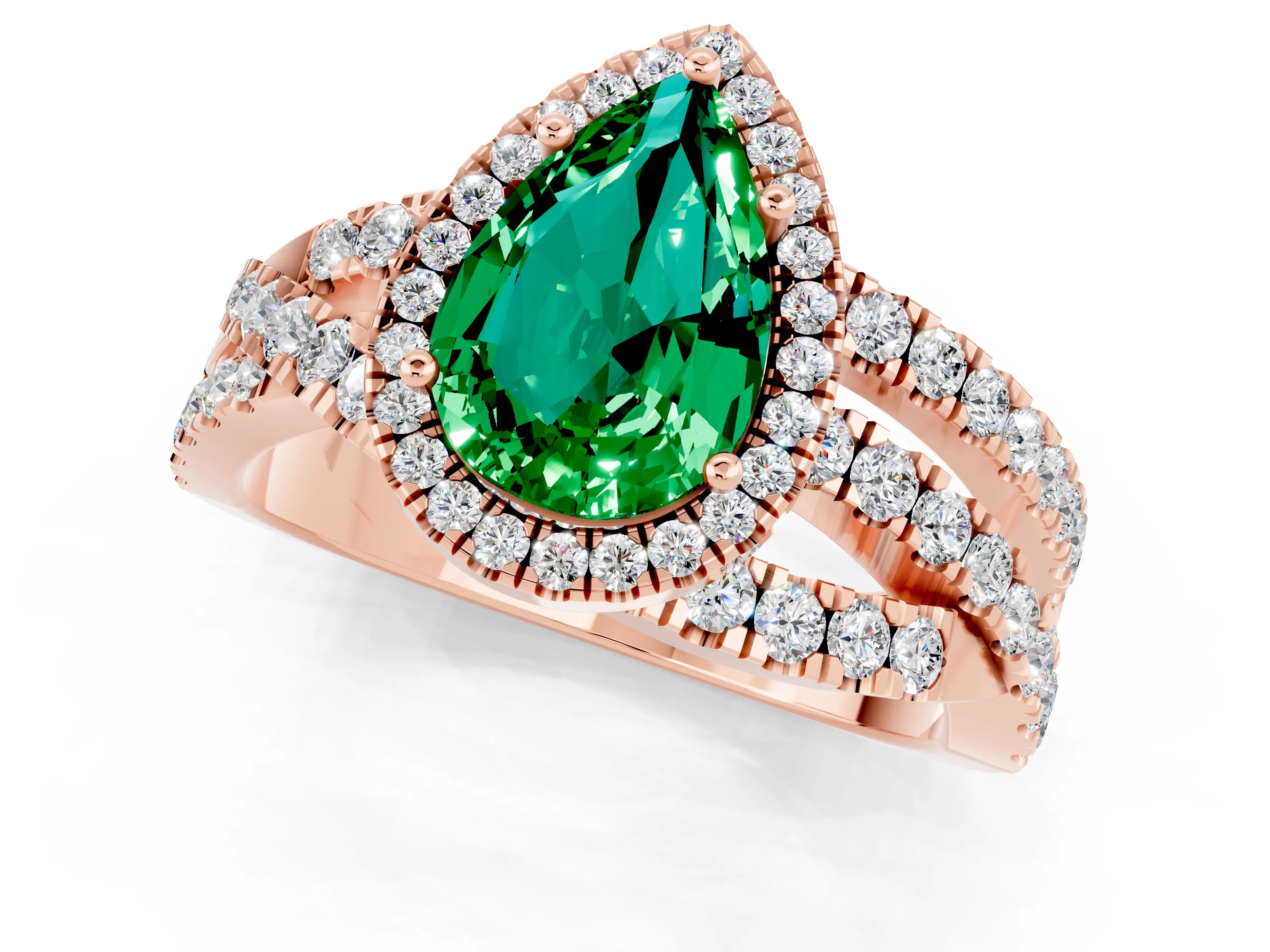 Rose gold Pear Cut Cut Halo Split Shank Prong Setting Ring_13