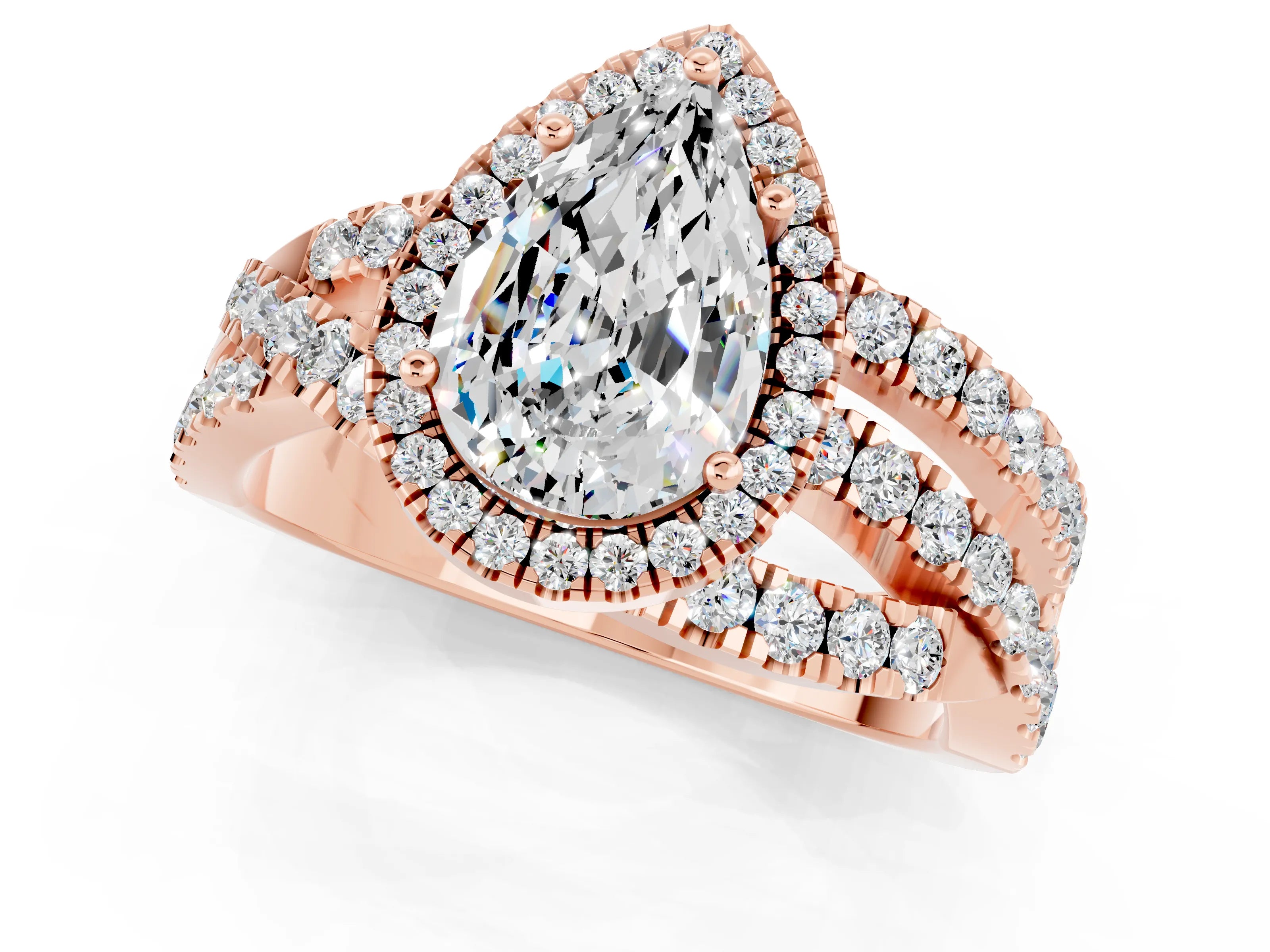 Rose gold Pear Cut Cut Halo Split Shank Prong Setting Ring_13