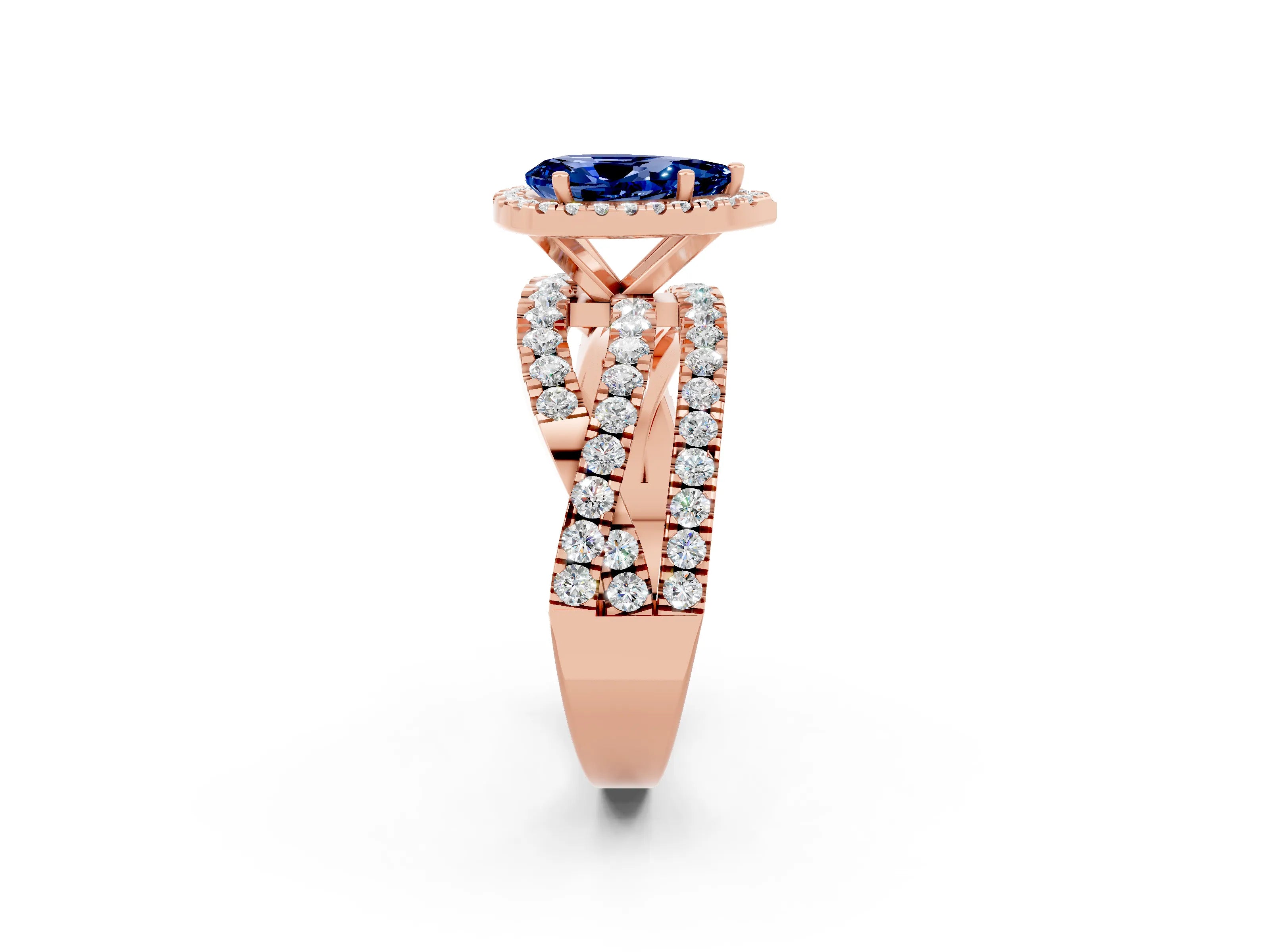 Rose gold Pear Cut Cut Halo Split Shank Prong Setting Ring_14