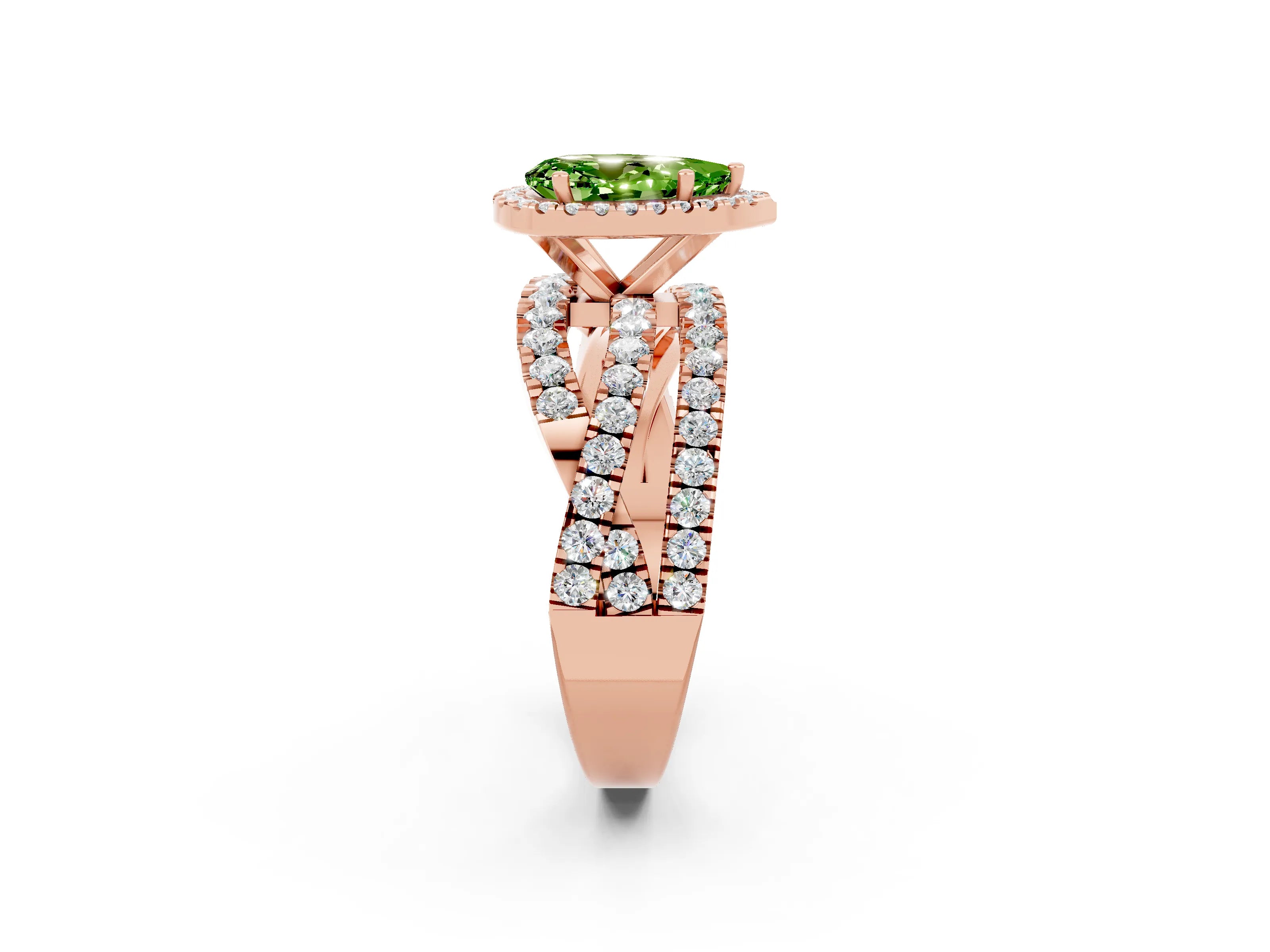Rose gold Pear Cut Cut Halo Split Shank Prong Setting Ring_14