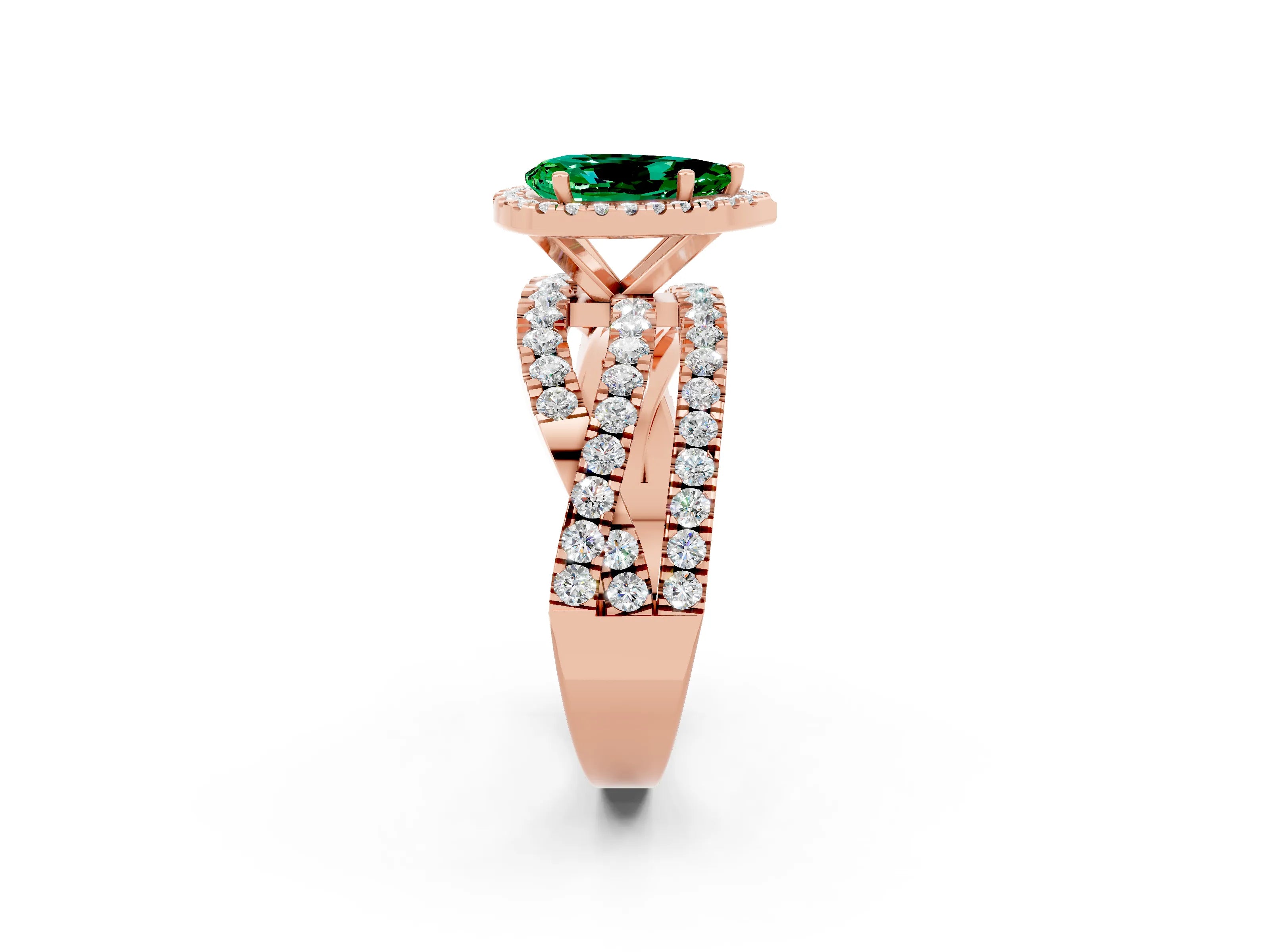 Rose gold Pear Cut Cut Halo Split Shank Prong Setting Ring_14