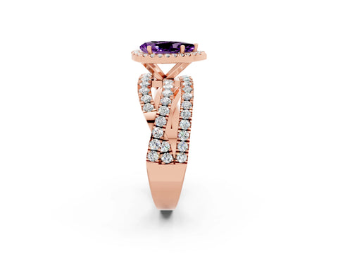 Rose gold Pear Cut Cut Halo Split Shank Prong Setting Ring_14