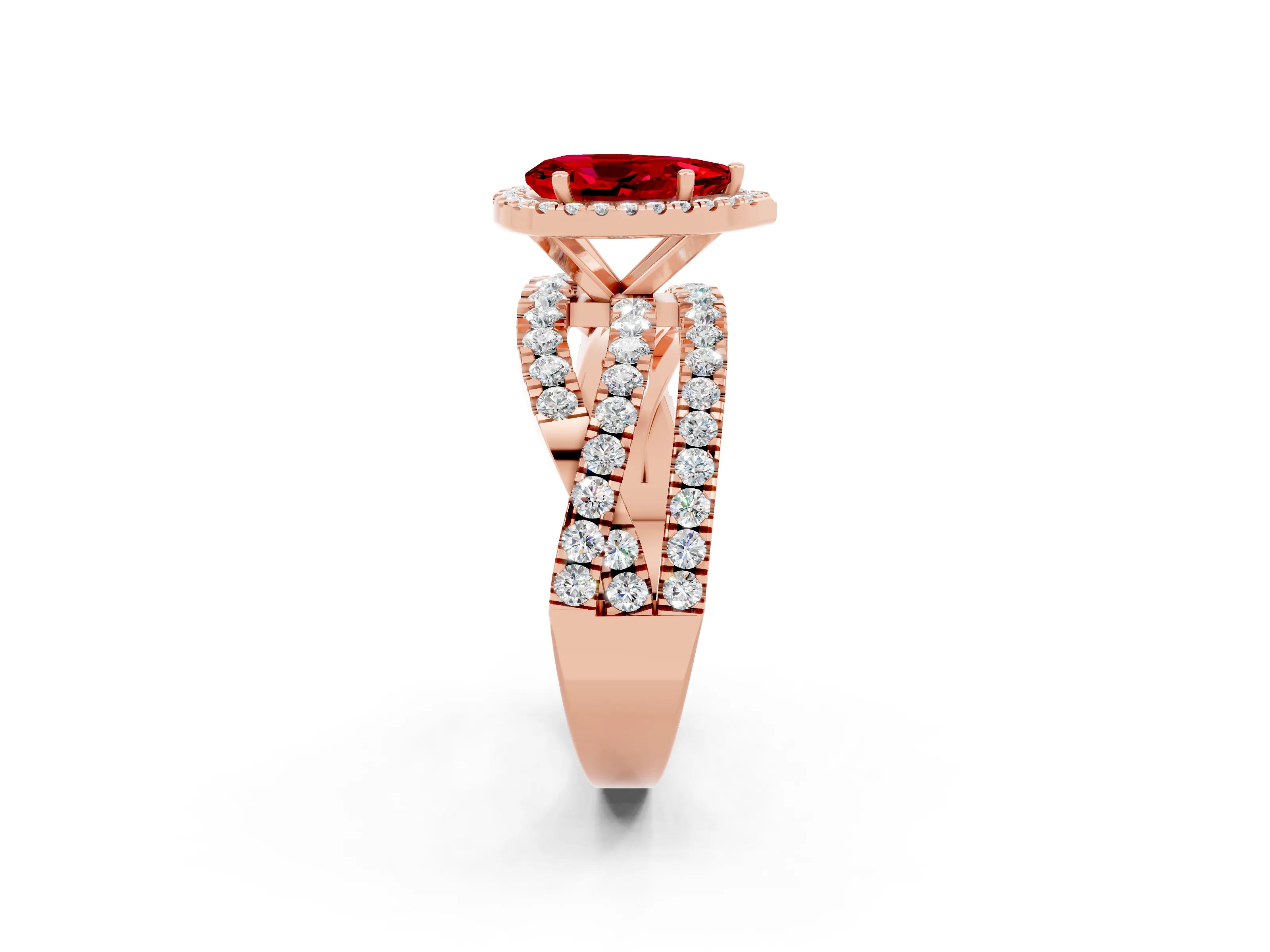 Rose gold Pear Cut Cut Halo Split Shank Prong Setting Ring_14