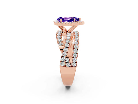 Rose gold Pear Cut Cut Halo Split Shank Prong Setting Ring_14