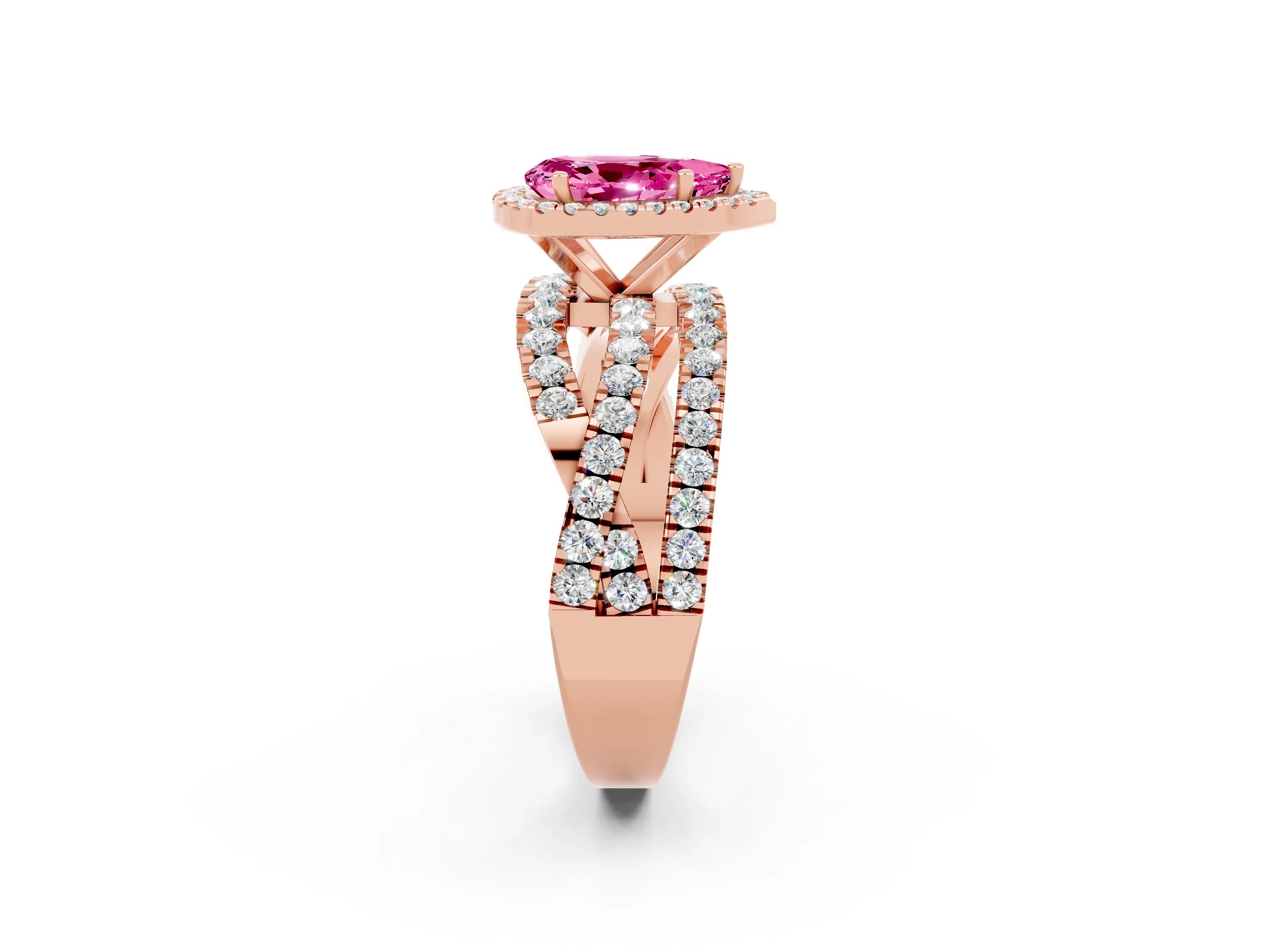 Rose gold Pear Cut Cut Halo Split Shank Prong Setting Ring_14