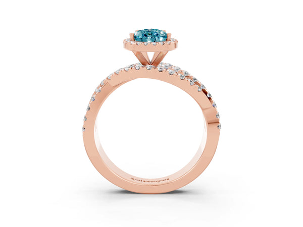 Rose gold Pear Cut Cut Halo Split Shank Prong Setting Ring