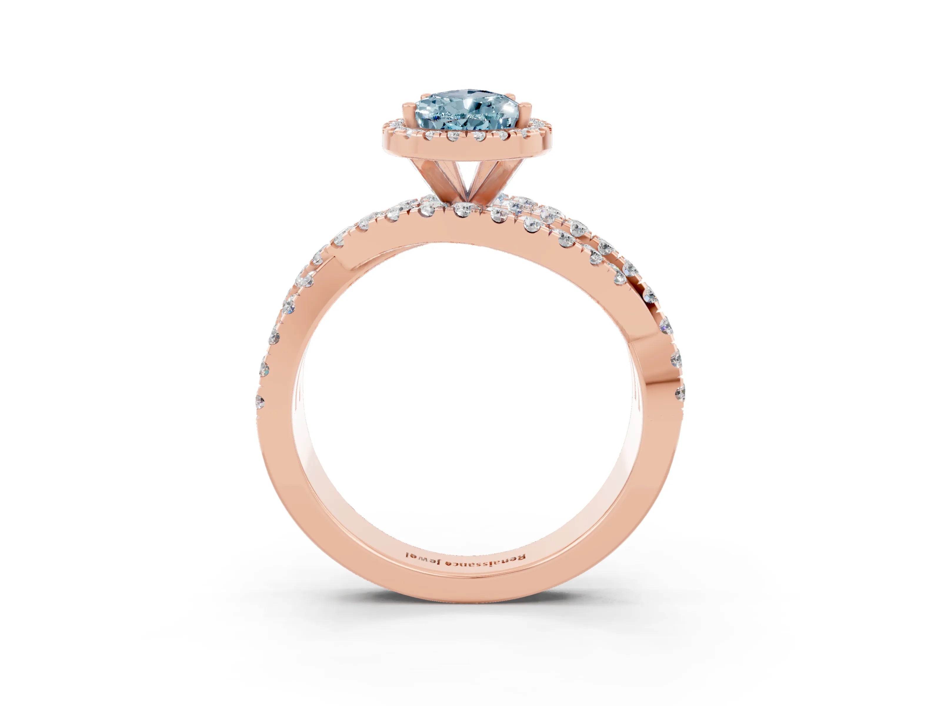 Rose gold Pear Cut Cut Halo Split Shank Prong Setting Ring_15