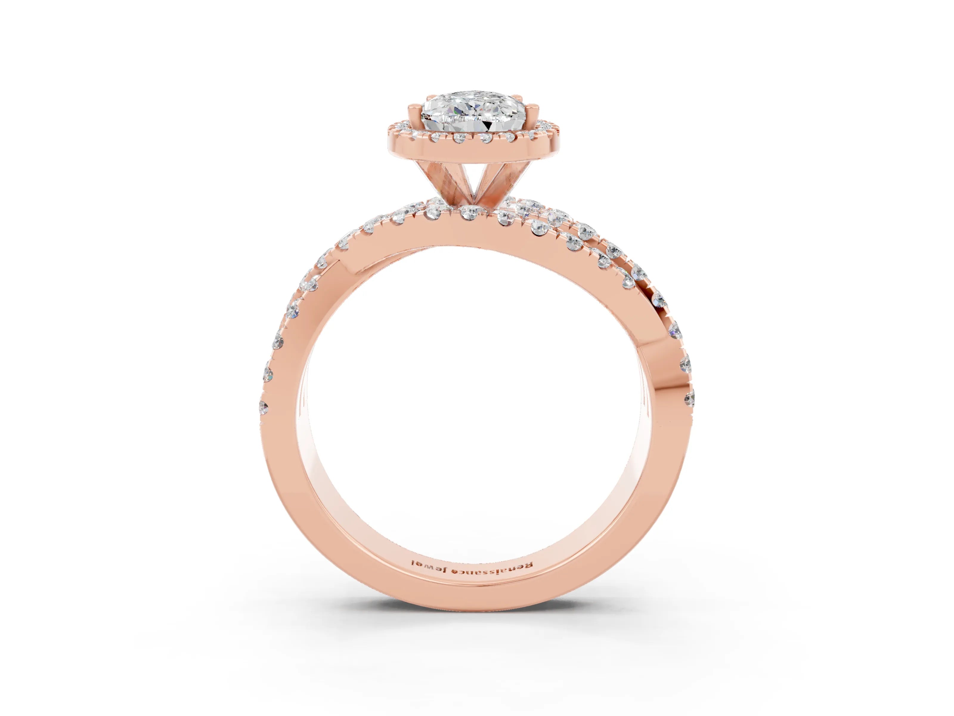 Rose gold Pear Cut Cut Halo Split Shank Prong Setting Ring_15