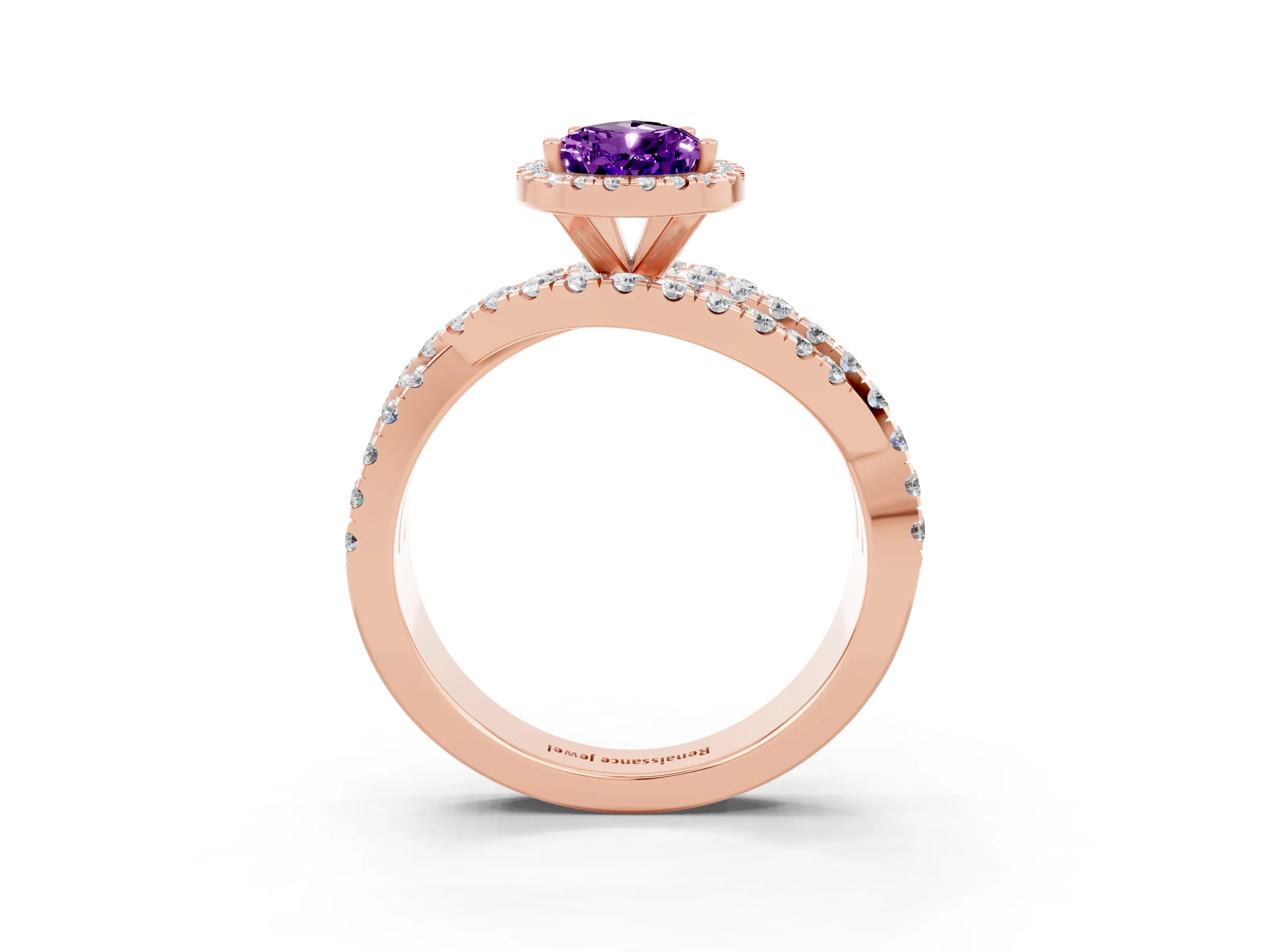 Rose gold Pear Cut Cut Halo Split Shank Prong Setting Ring_15