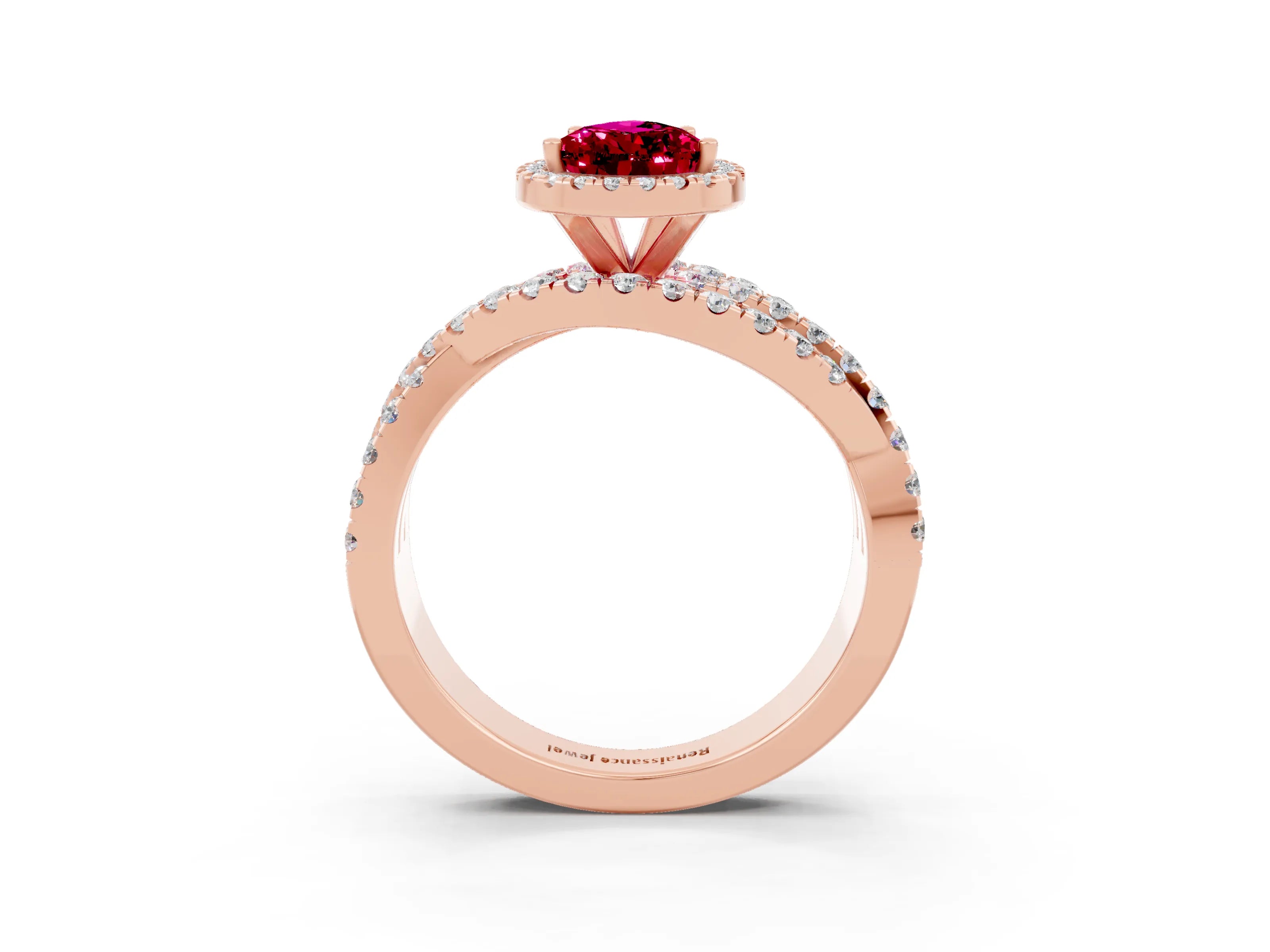 Rose gold Pear Cut Cut Halo Split Shank Prong Setting Ring_15