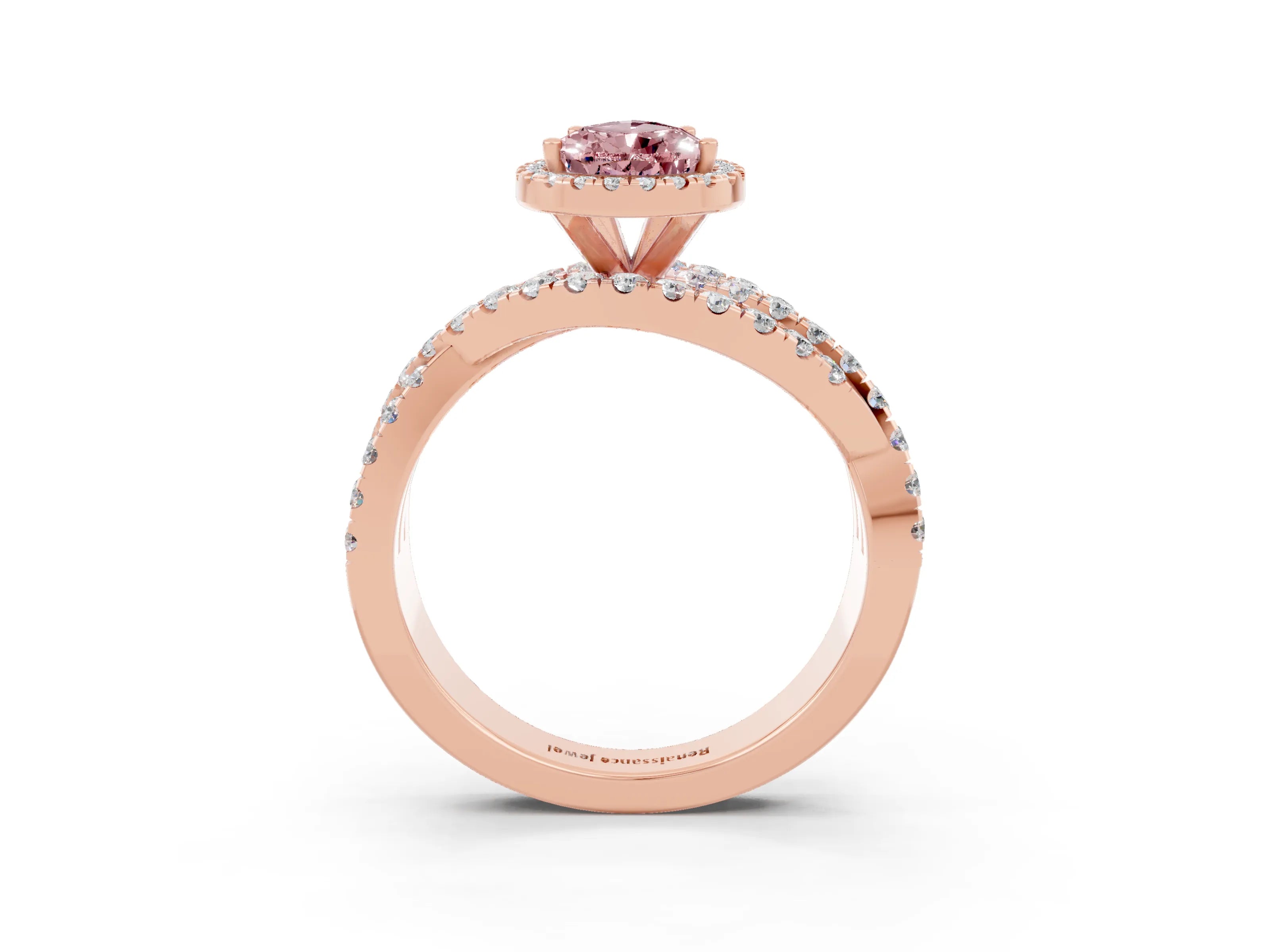 Rose gold Pear Cut Cut Halo Split Shank Prong Setting Ring_15