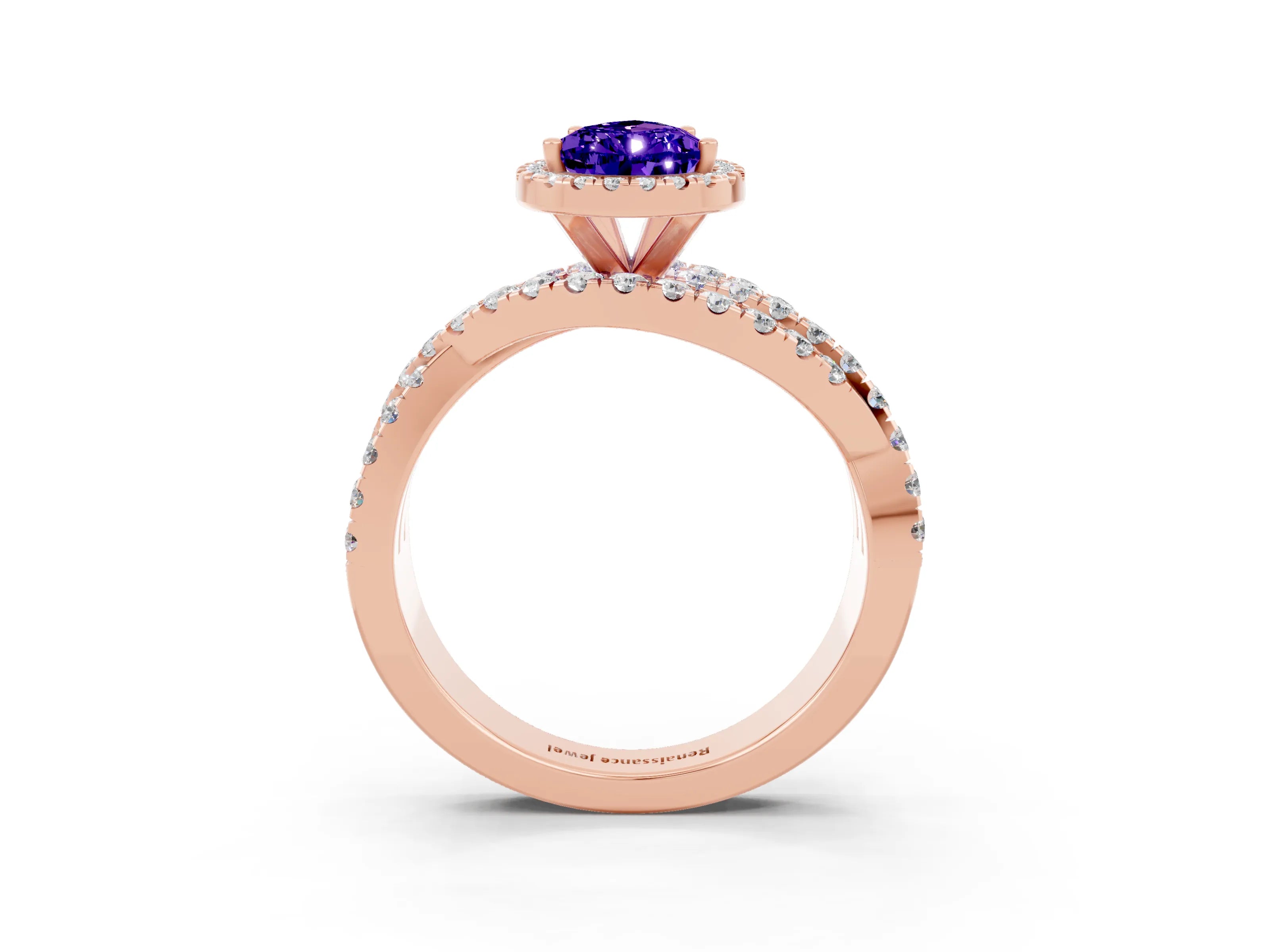 Rose gold Pear Cut Cut Halo Split Shank Prong Setting Ring_15