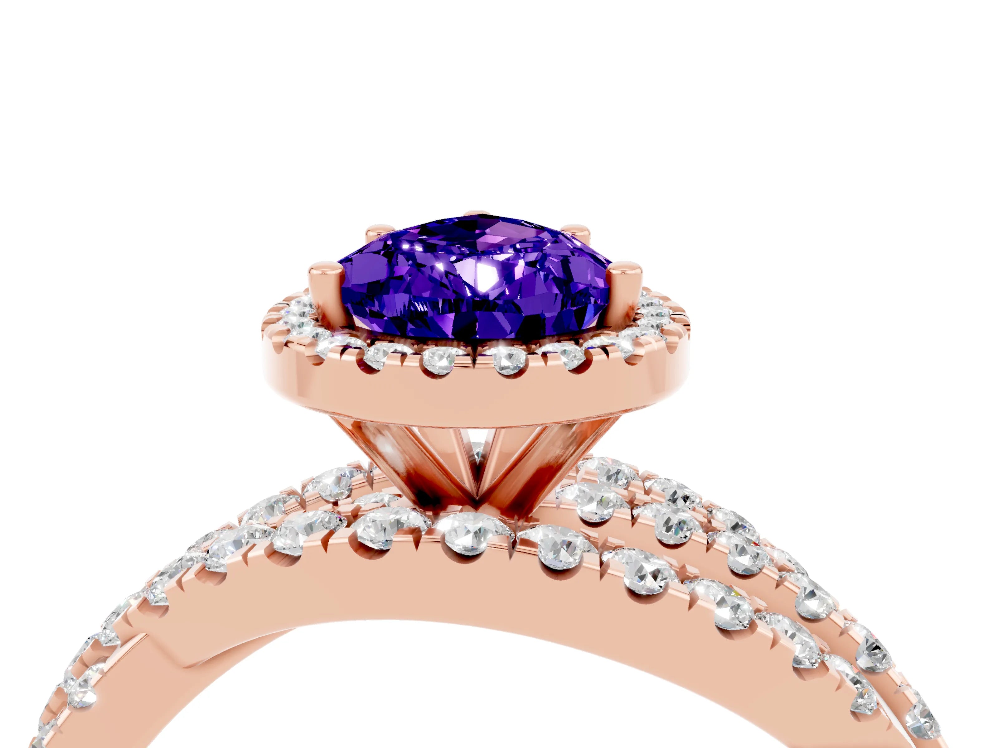 Rose gold Pear Cut Cut Halo Split Shank Prong Setting Ring_16