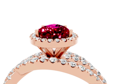 Rose gold Pear Cut Cut Halo Split Shank Prong Setting Ring_16