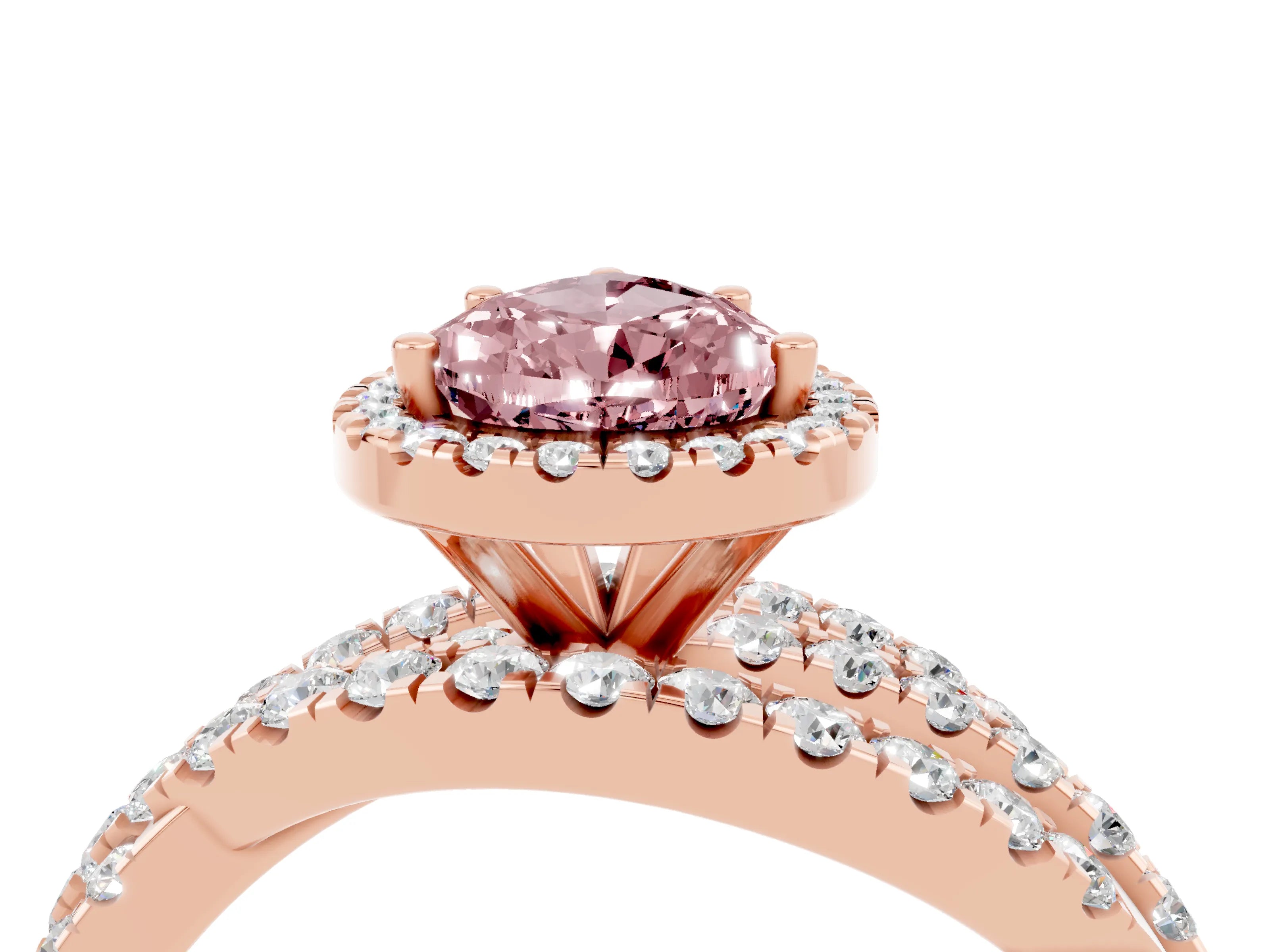 Rose gold Pear Cut Cut Halo Split Shank Prong Setting Ring_16