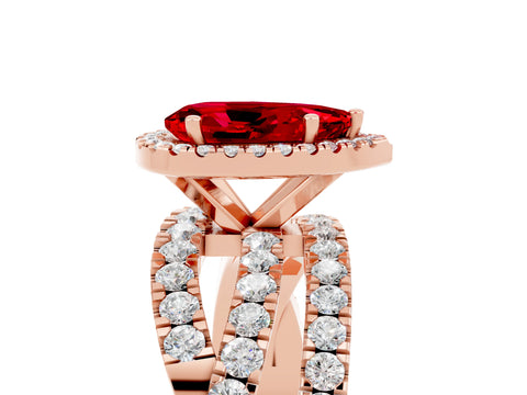 Rose gold Pear Cut Cut Halo Split Shank Prong Setting Ring_17