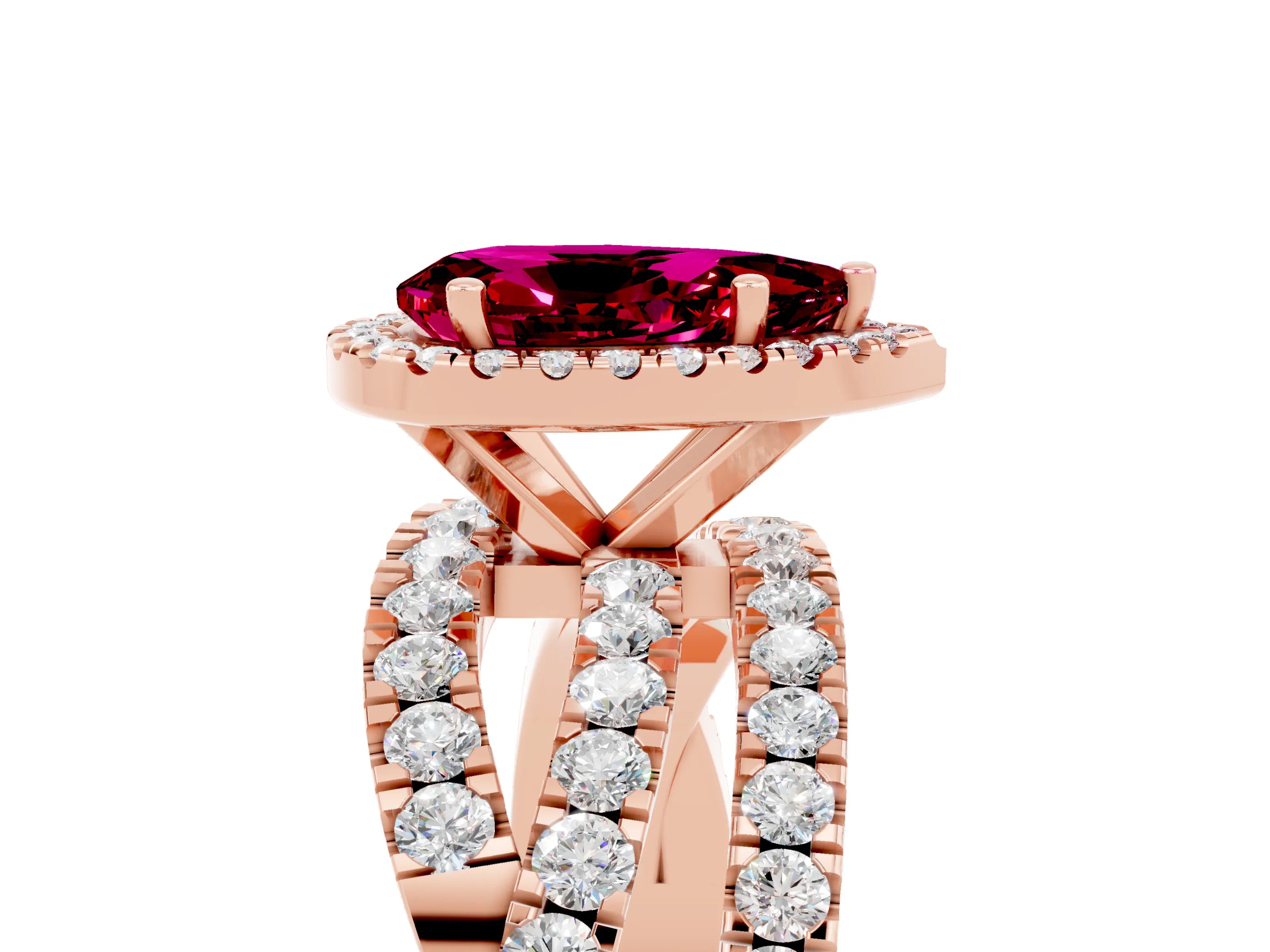 Rose gold Pear Cut Cut Halo Split Shank Prong Setting Ring_17