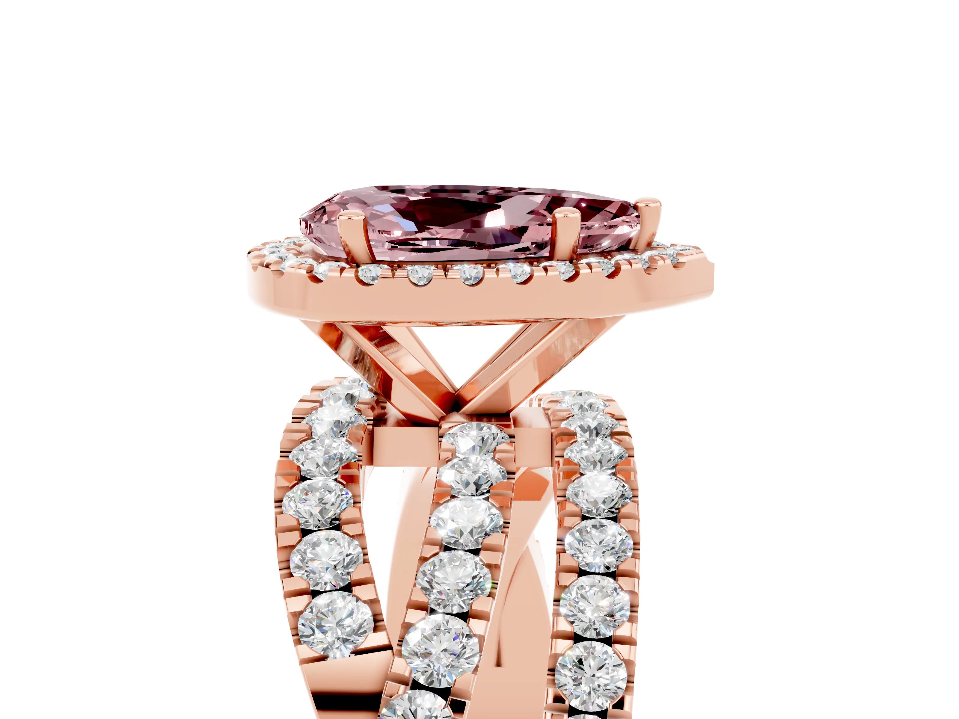 Rose gold Pear Cut Cut Halo Split Shank Prong Setting Ring_17