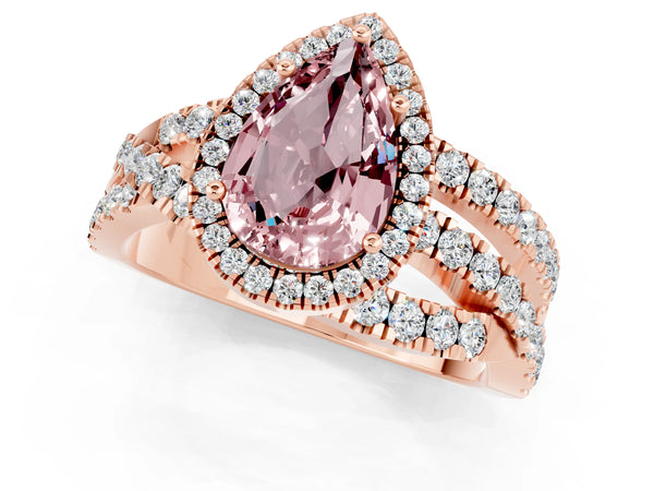 Rose gold Pear Cut Cut Halo Split Shank Prong Setting Ring