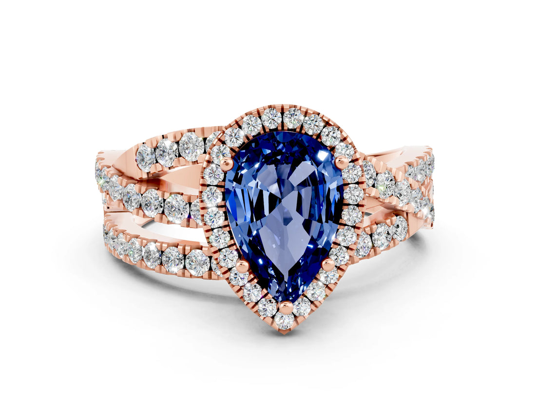Rose gold Pear Cut Cut Halo Split Shank Prong Setting Ring_24