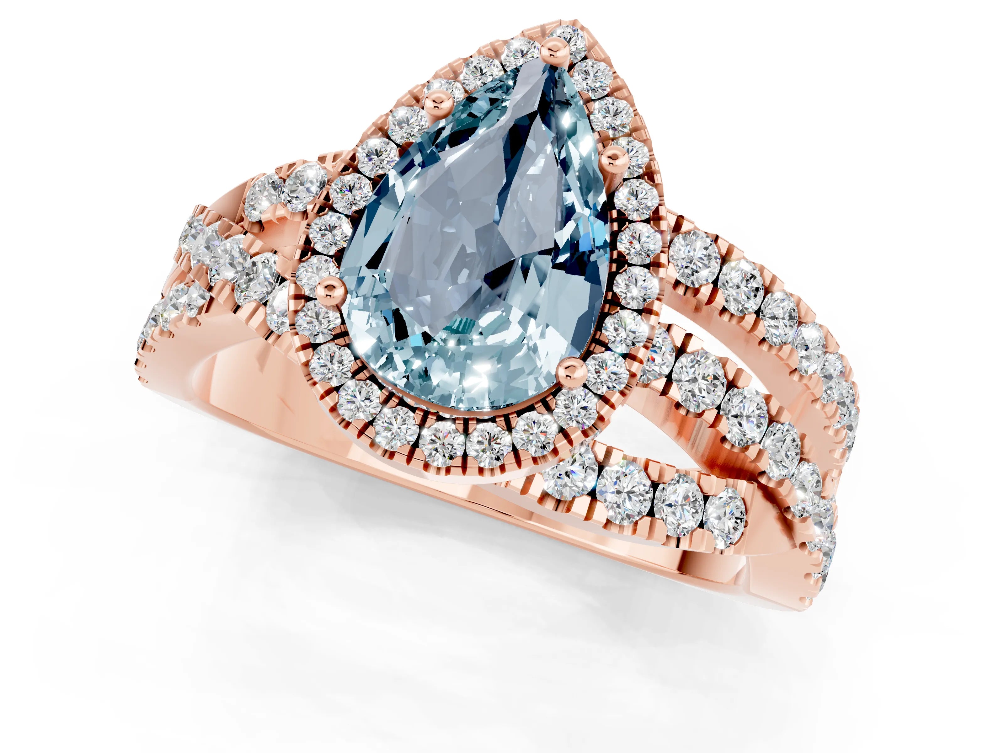 Rose gold Pear Cut Cut Halo Split Shank Prong Setting Ring_25