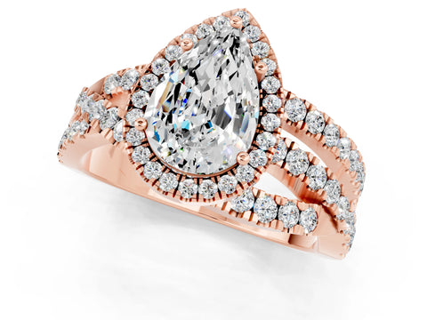 Rose gold Pear Cut Cut Halo Split Shank Prong Setting Ring_25