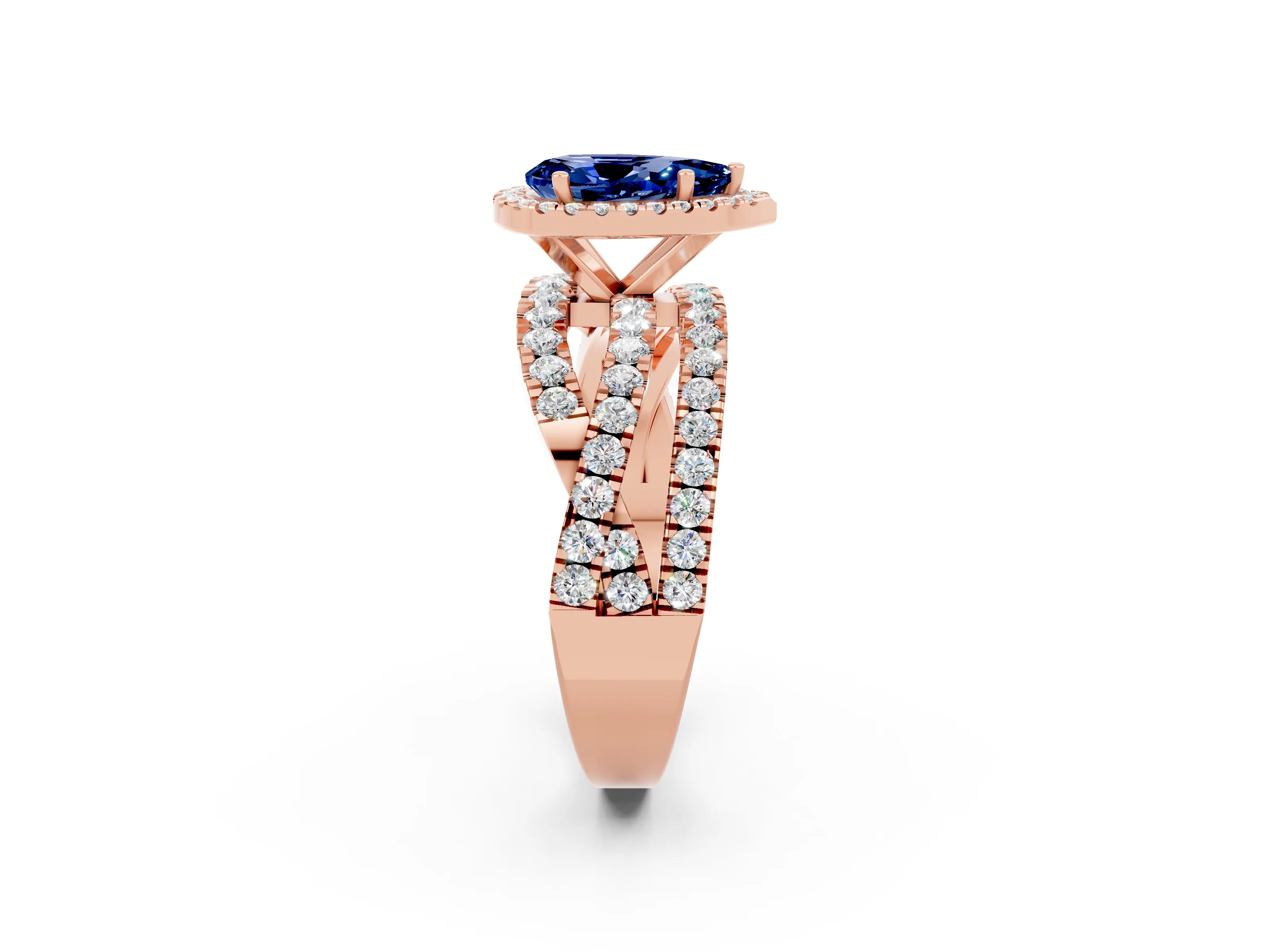 Rose gold Pear Cut Cut Halo Split Shank Prong Setting Ring_26