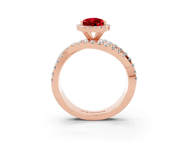 Rose gold Pear Cut Cut Halo Split Shank Prong Setting Ring