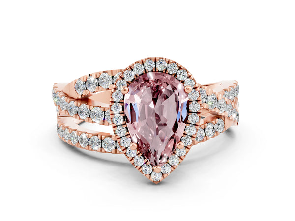 Rose gold Pear Cut Cut Halo Split Shank Prong Setting Ring
