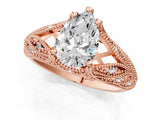 Rose gold Pear Cut Cut Milgrain Pave Diamond Engagement Ring with Four-Prong Setting_4