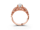 Rose gold Pear Cut Cut Milgrain Pave Diamond Engagement Ring with Four-Prong Setting_6