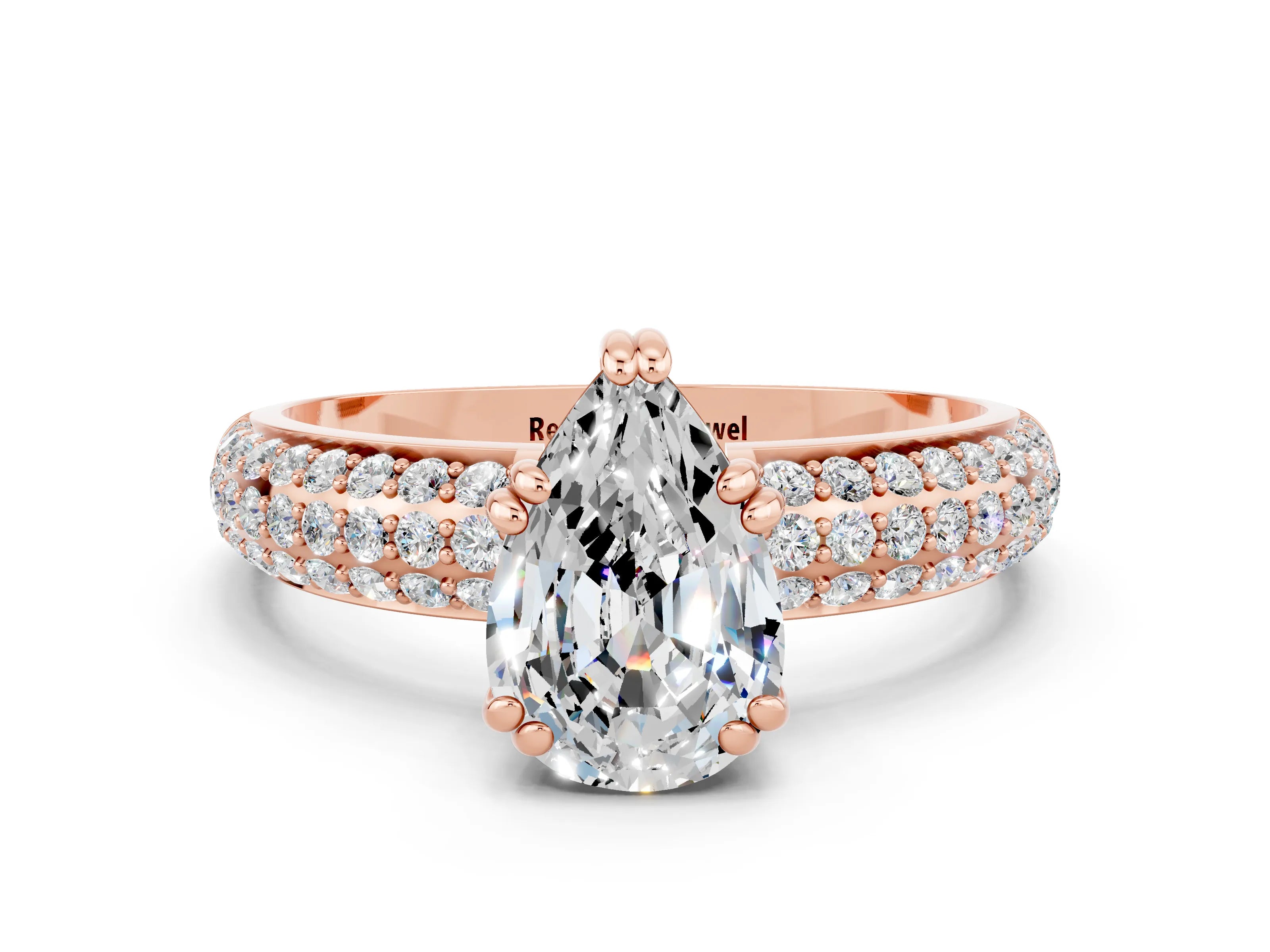 Rose gold Pear Cut Cut Pave Diamond Engagement Ring with Channel Set Band and Four-Prong Setting