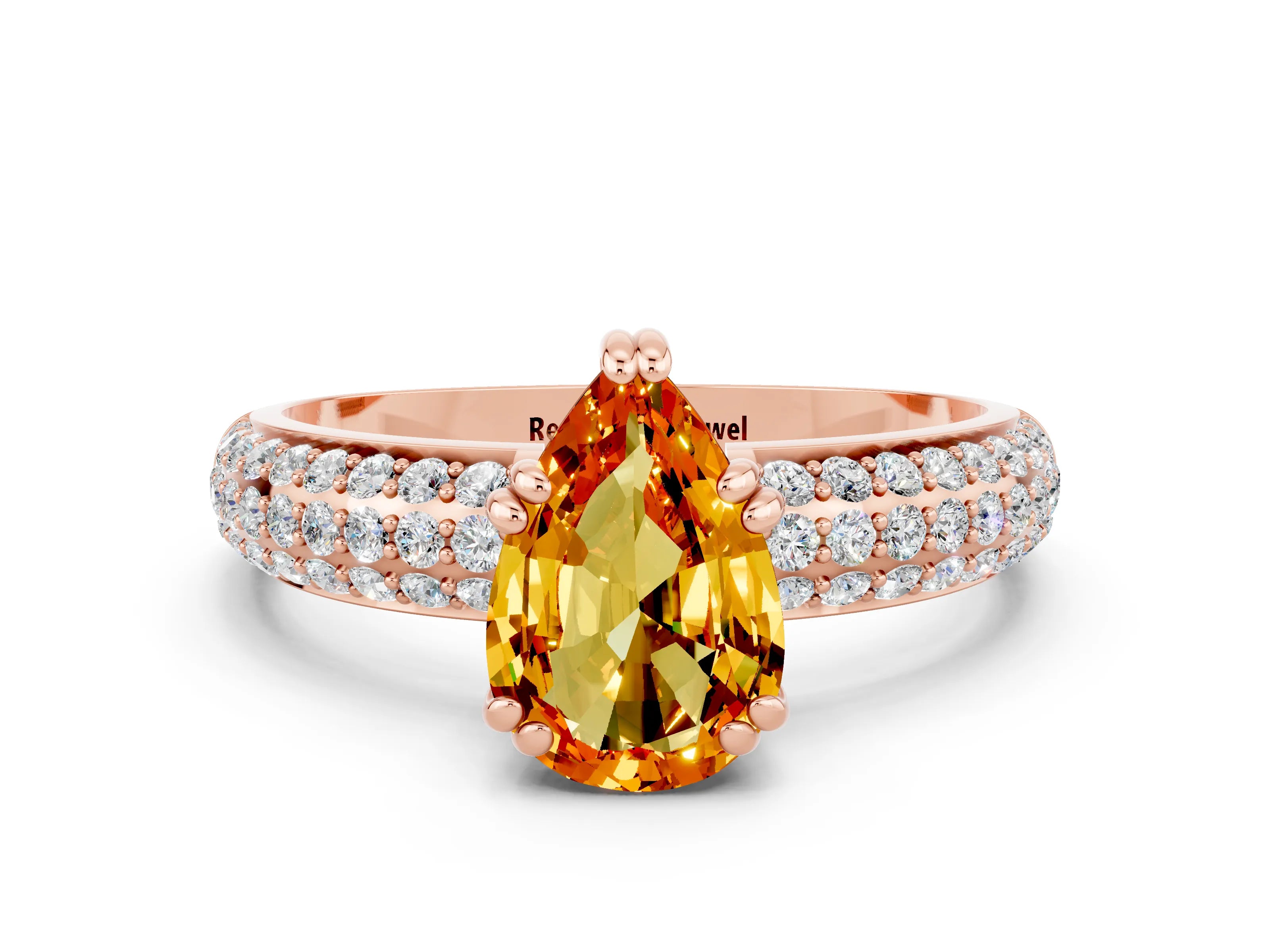 Rose gold Pear Cut Cut Pave Diamond Engagement Ring with Channel Set Band and Four-Prong Setting