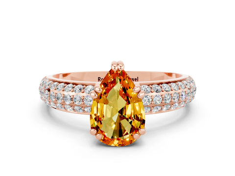 Rose gold Pear Cut Cut Pave Diamond Engagement Ring with Channel Set Band and Four-Prong Setting