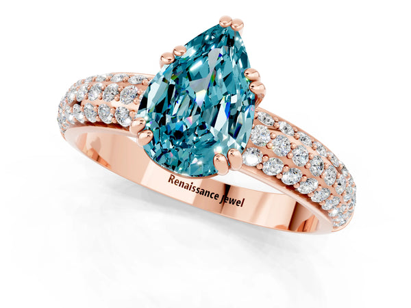 Rose gold Pear Cut Cut Pave Diamond Engagement Ring with Channel Set Band and Four-Prong Setting