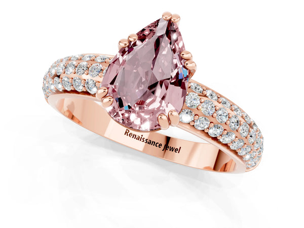 Rose gold Pear Cut Cut Pave Diamond Engagement Ring with Channel Set Band and Four-Prong Setting