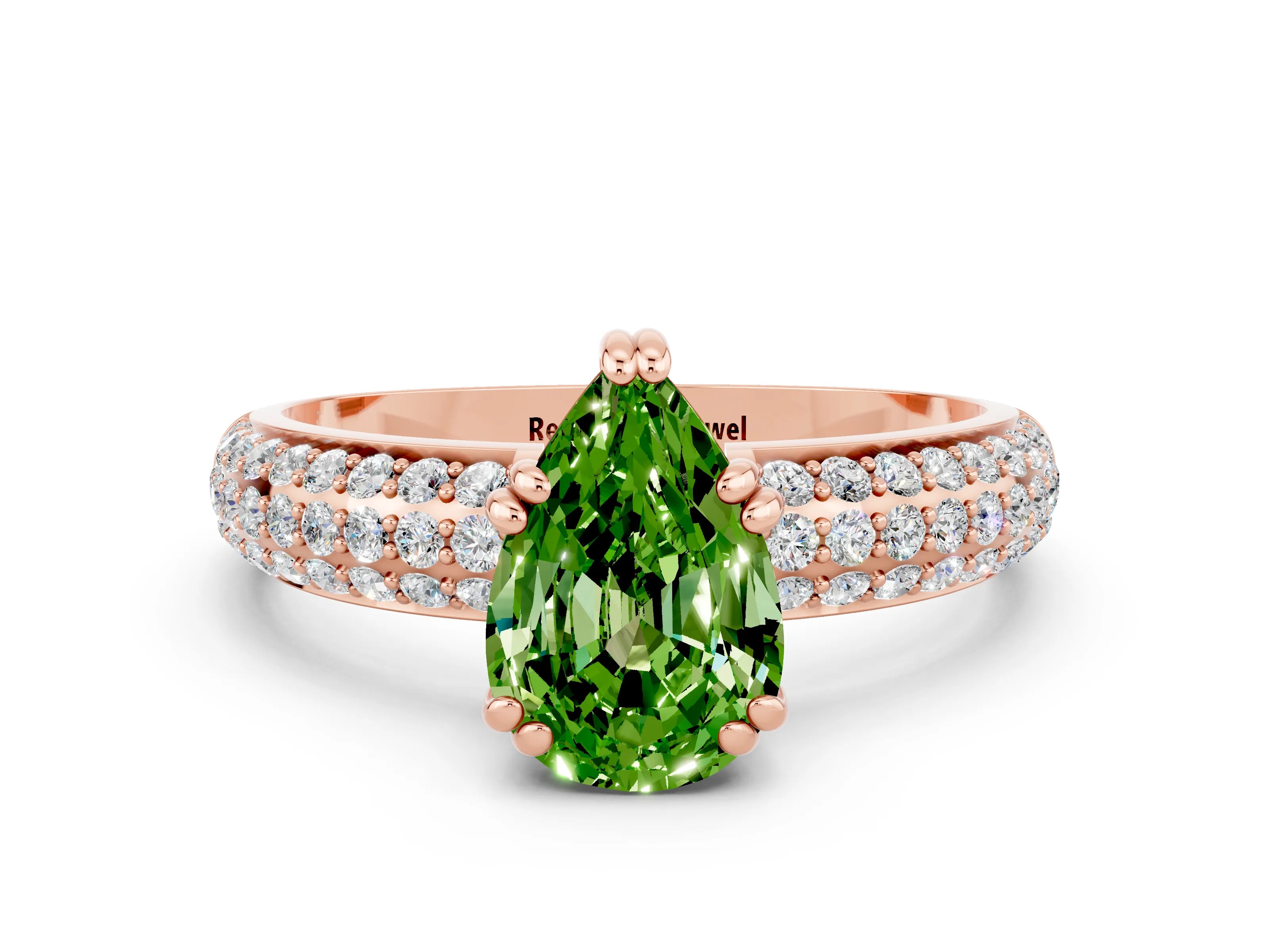 Rose gold Pear Cut Cut Pave Diamond Engagement Ring with Channel Set Band and Four-Prong Setting