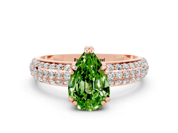 Rose gold Pear Cut Cut Pave Diamond Engagement Ring with Channel Set Band and Four-Prong Setting