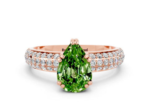 Rose gold Pear Cut Cut Pave Diamond Engagement Ring with Channel Set Band and Four-Prong Setting