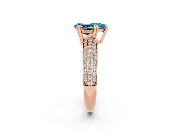 Rose gold Pear Cut Cut Pave Diamond Engagement Ring with Channel Set Band and Four-Prong Setting