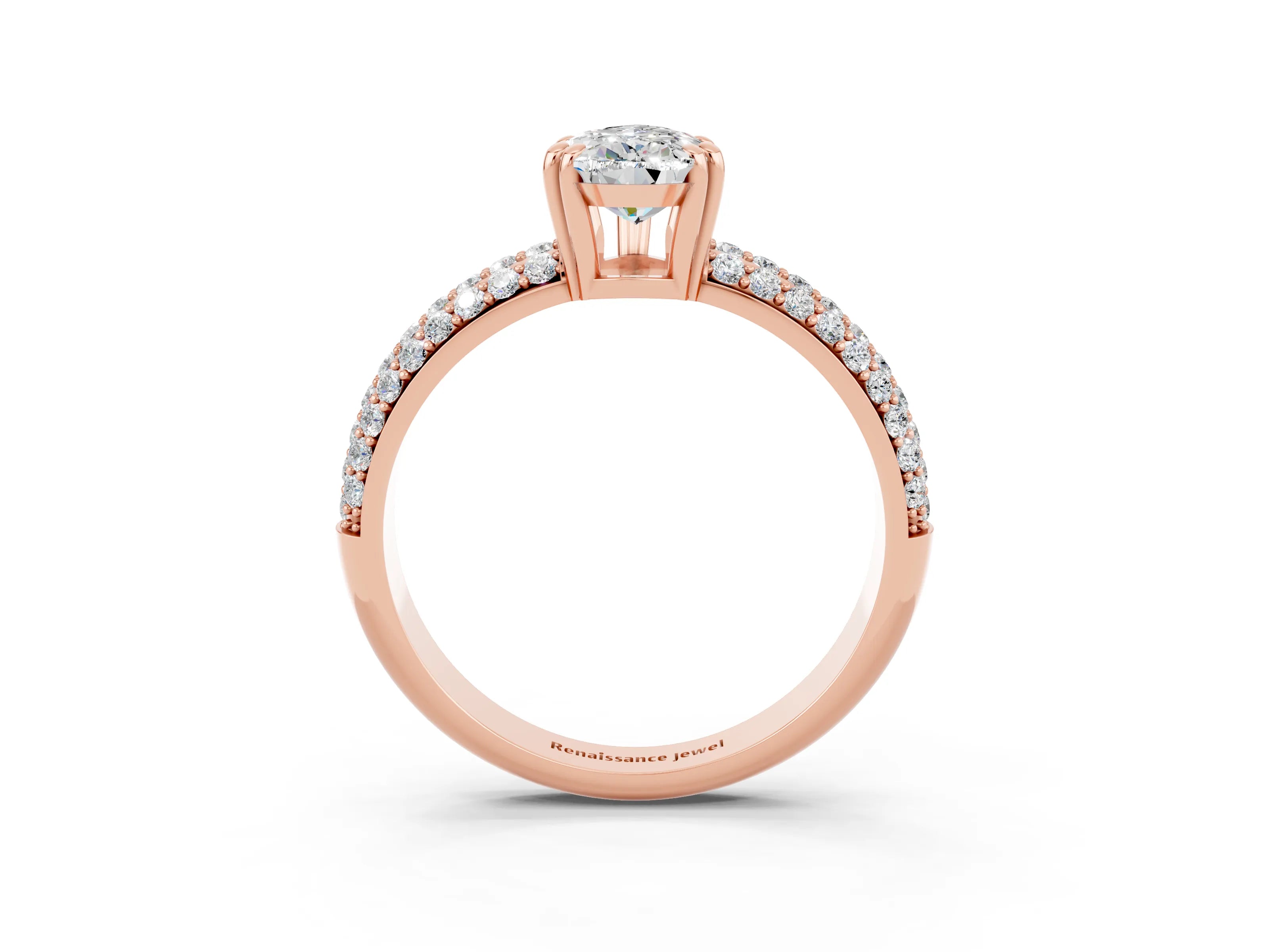 Rose gold Pear Cut Cut Pave Diamond Engagement Ring with Channel Set Band and Four-Prong Setting_3