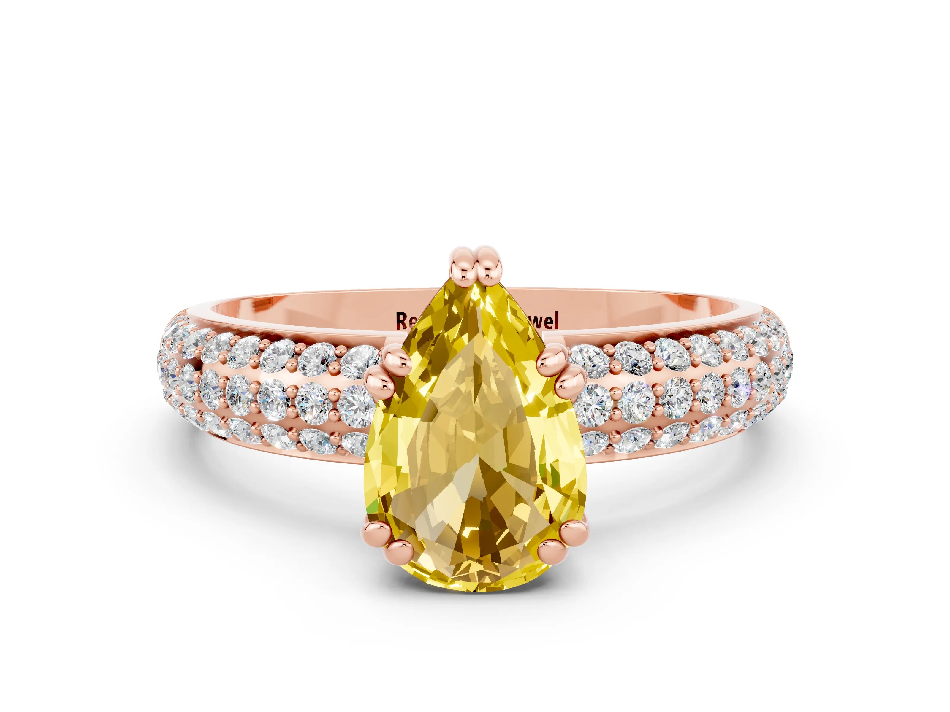 Rose gold Pear Cut Cut Pave Diamond Engagement Ring with Channel Set Band and Four-Prong Setting