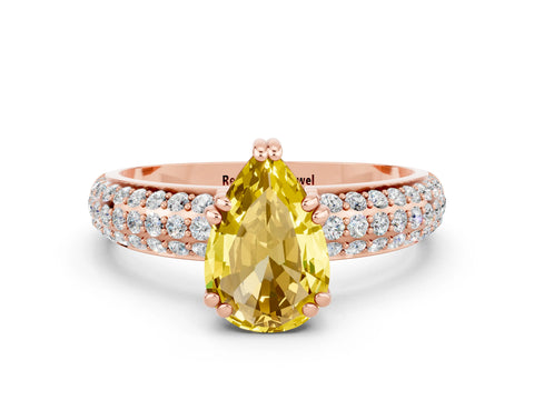 Rose gold Pear Cut Cut Pave Diamond Engagement Ring with Channel Set Band and Four-Prong Setting