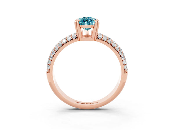 Rose gold Pear Cut Cut Pave Diamond Engagement Ring with Channel Set Band and Four-Prong Setting