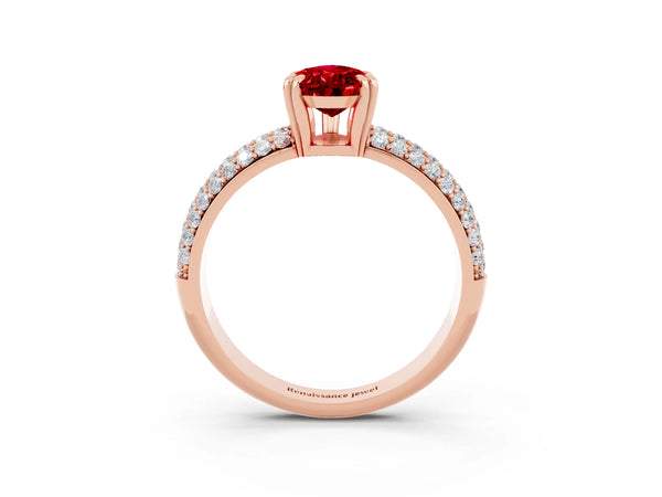 Rose gold Pear Cut Cut Pave Diamond Engagement Ring with Channel Set Band and Four-Prong Setting
