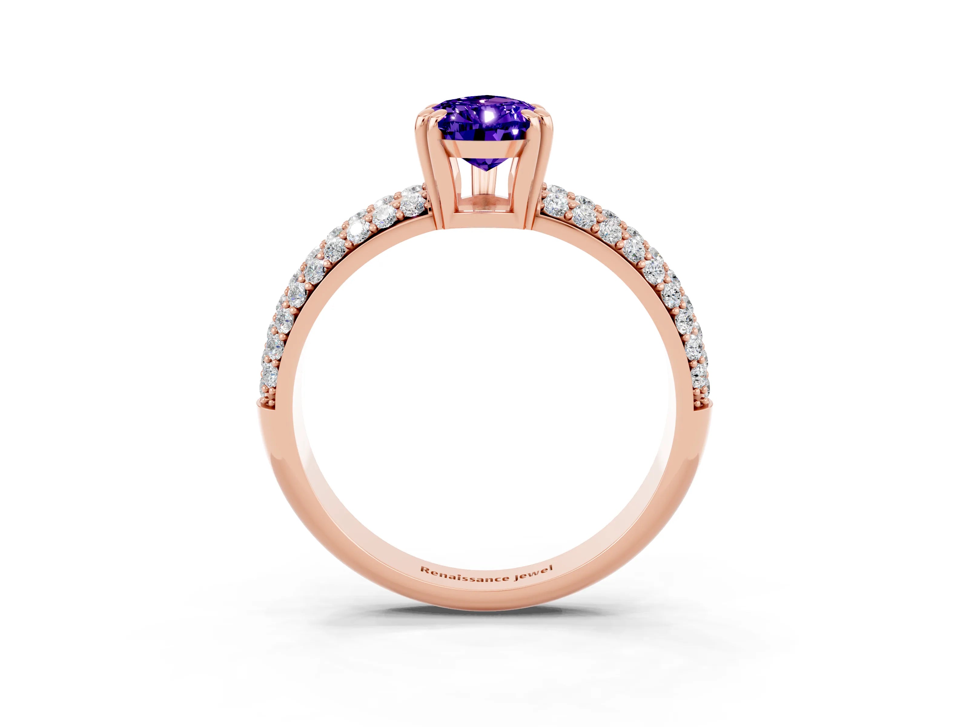 Rose gold Pear Cut Cut Pave Diamond Engagement Ring with Channel Set Band and Four-Prong Setting_3