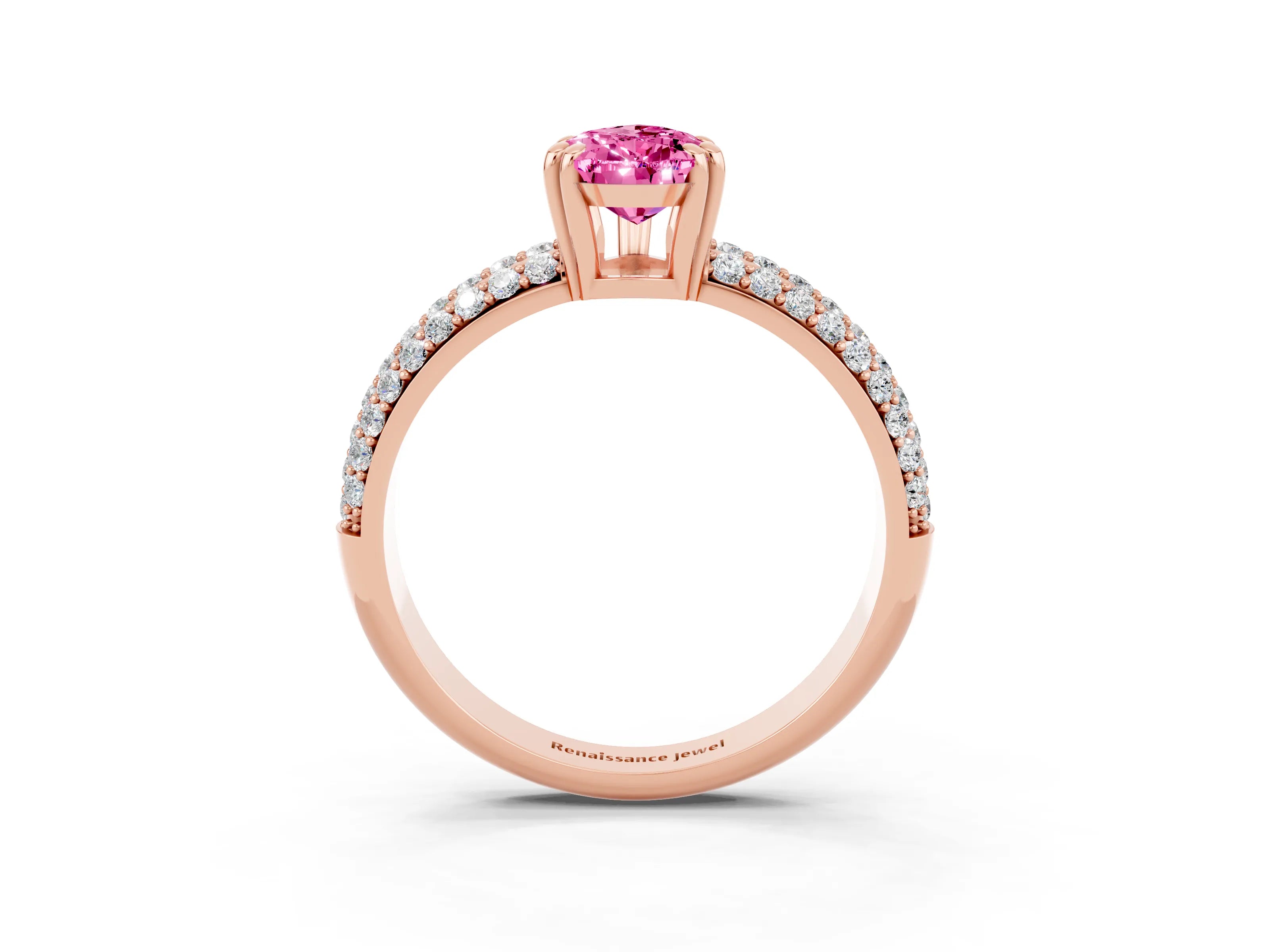 Rose gold Pear Cut Cut Pave Diamond Engagement Ring with Channel Set Band and Four-Prong Setting_3