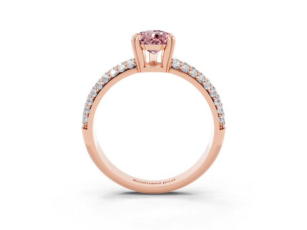 Rose gold Pear Cut Cut Pave Diamond Engagement Ring with Channel Set Band and Four-Prong Setting